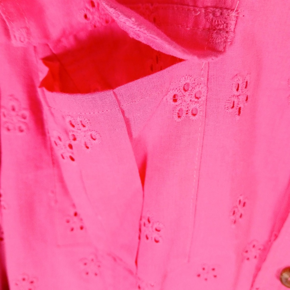 Vince Camuto Dress Womens 14 Pink Eyelet Button Front Cotton Shirt Puff Sleeve - Picture 7 of 11